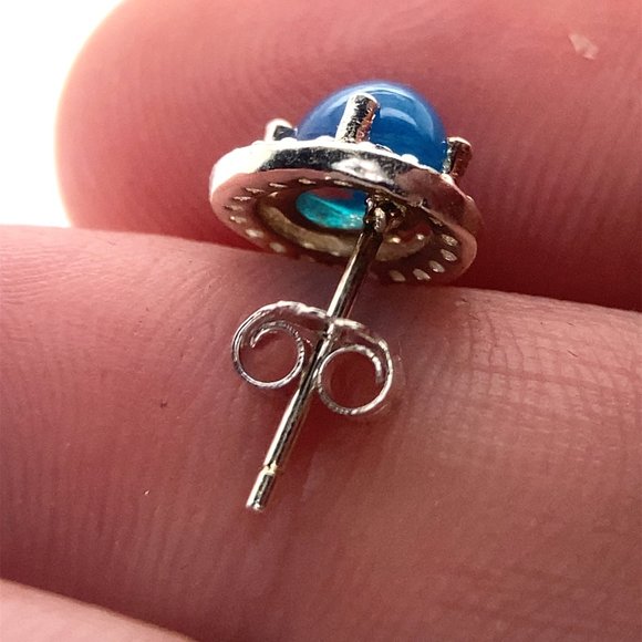 Blue Opal 1.80ct Platinum Finish Solid 925 Sterling Silver Earrings - Picture 3 of 7